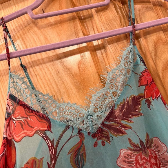 Soft Surroundings Floral Lace Trim Slip Dress XS Aqua Red Cottagecore - Picture 9 of 10